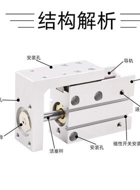 亚客型气动元件侧轨型1滑台气缸无品牌/HLH德6/0X10X15X20X3X0X40
