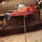 手工鱼灯花竹宫灯国潮复古风SXA灯锦鲤鱼金灯鱼手持杆发光笼拍摄