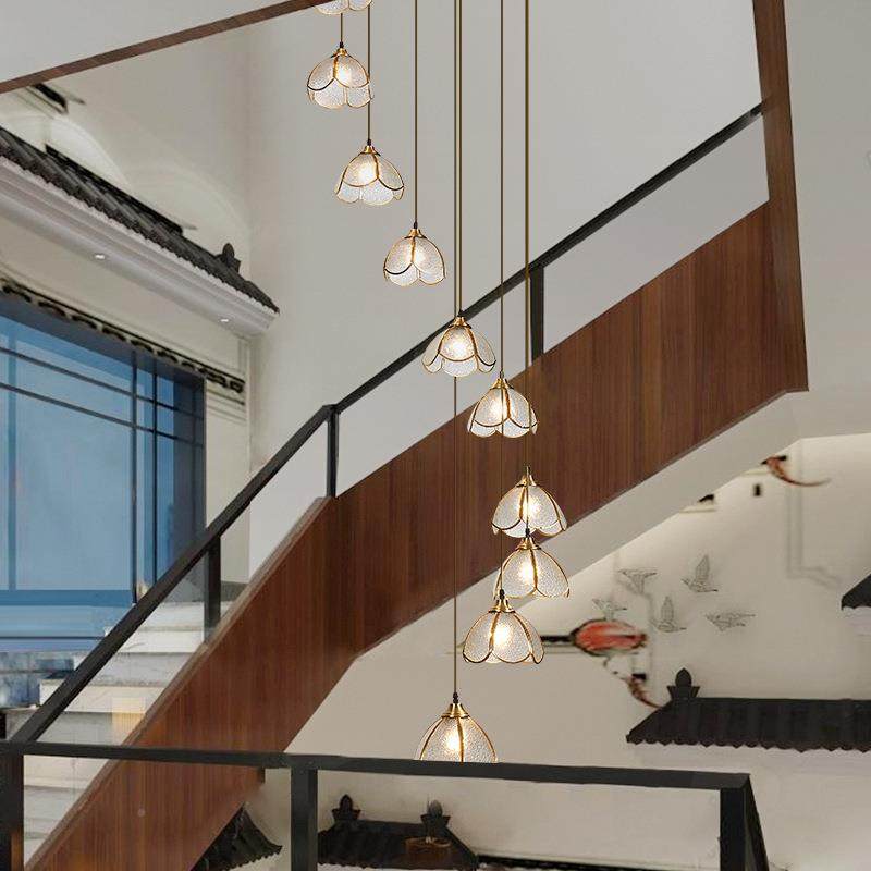 楼梯吊灯墅复式别楼客厅餐挑高跃欧层厅式简约全铜玻璃旋转长266