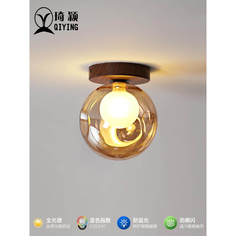 ?中古璃vntage过户道阳台玄关吸顶灯复古琥珀色玻751入走廊飘i窗