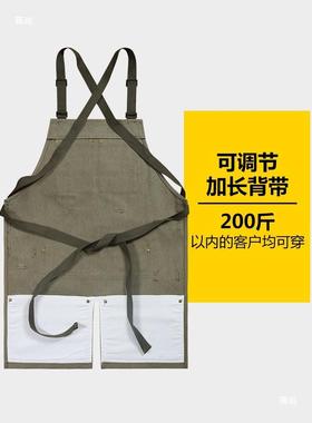 男10068632士厚帆布裙日式围耐磨牛仔女作服艺师匠人手园作log工o