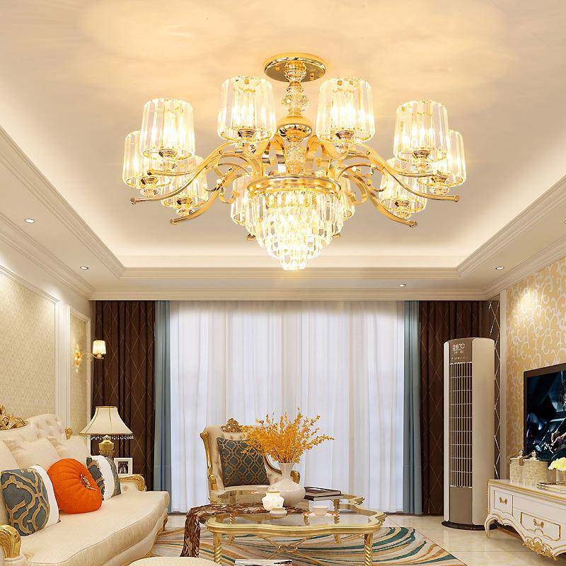 新款客晶金色轻奢厅吊灯奢华大气美式卧室852餐具厅水灯现代简约