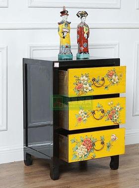 新中式复古实木家用客厅40954卧储室物头柜沙发收纳床实木彩绘家