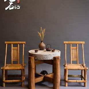 石磨茶盘茶老磨盘海台桌旧茶石器F95SJS89庭院摆件户外木架组合磨