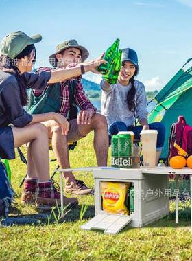 储Caping餐boxes新款折叠收纳物箱木板桌侧开门野m折叠储物营箱子