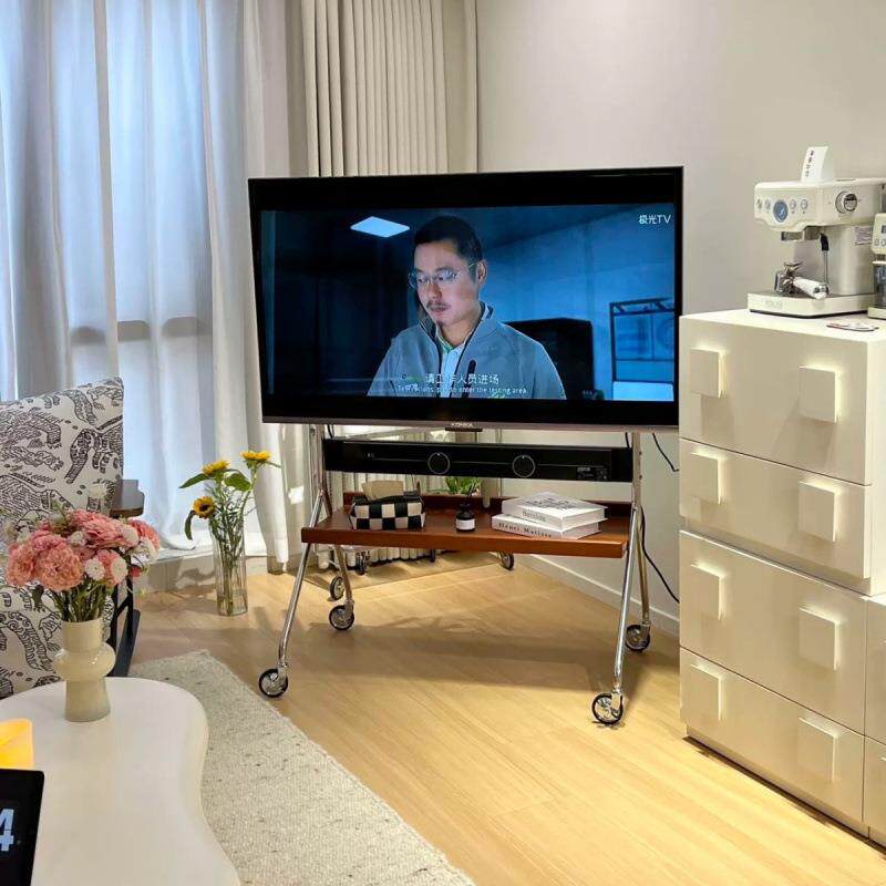 电视落地支架带轮可移动北欧复古客厅电视架柜显示器通用挂架带轮