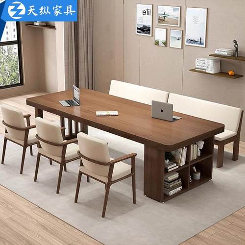 天纵美式全实木办公桌家用原木长条桌客厅书桌学生学习桌椅工作台