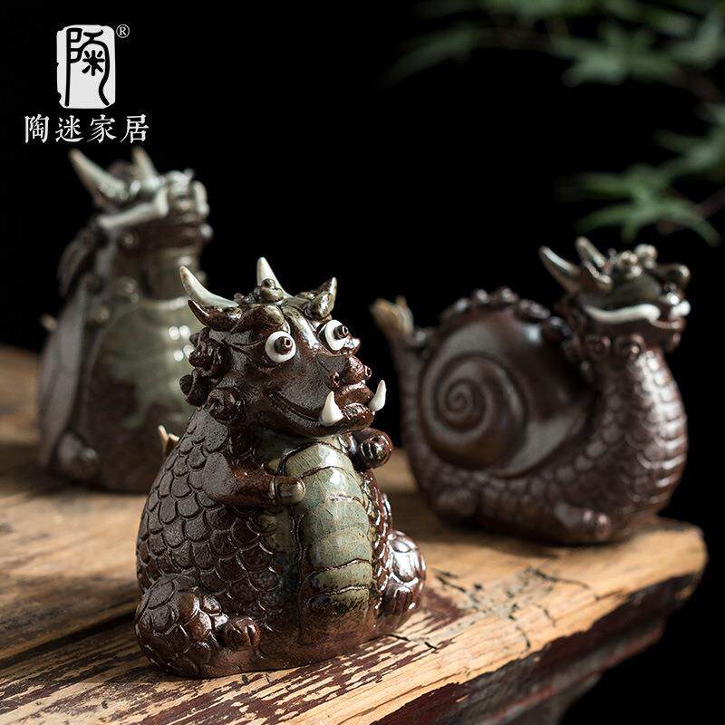 陶迷清水柴烧龙之九子茶宠桌面陶瓷窑变摆件创意手捏精品茶具配件