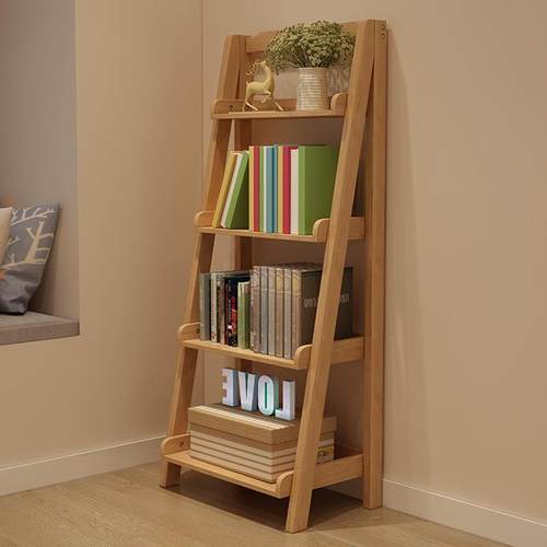 my北欧全实木梯形置物架简易卧室书架多层家用客厅落地梯架收纳架
