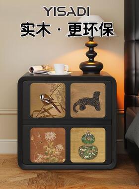 中古风床头柜实木家用卧室新款轻奢高级感新中式黑色床头柜可