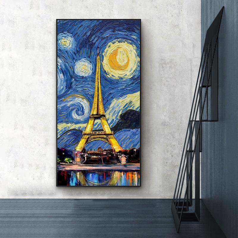 梵高名画玄关装饰画现代简约走廊印象派墙画单幅油画星空丰收杏花