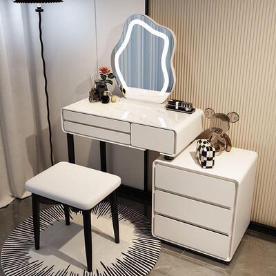 实岩板木奶风梳妆台全GF102007实木代简约化妆台油收纳柜桌卧室书