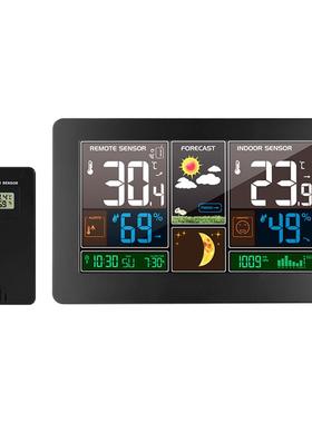 闹彩屏天气预报3378钟电波电室内钟外温湿度LC象D气子钟厂家