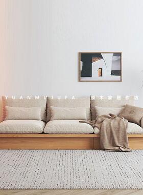 日奶式沙发实木框架客小厅户型现布代简约储WJD物三人地台艺油原