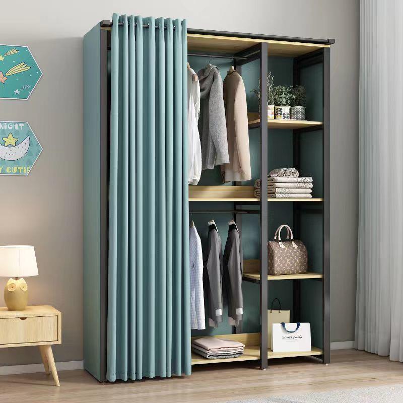 简衣柜家用卧室布帘门寓出租房收纳架易经济公型单人用挂衣橱ISJ