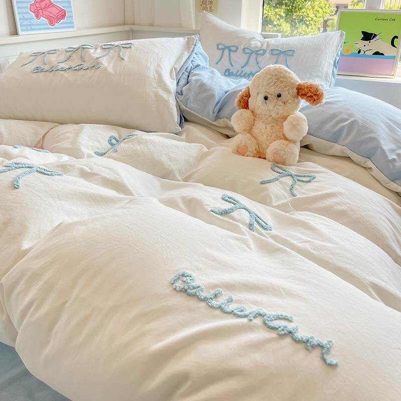 舍超柔洗棉四件套四j566季套通用棉被单人学生宿床单三件套床水品