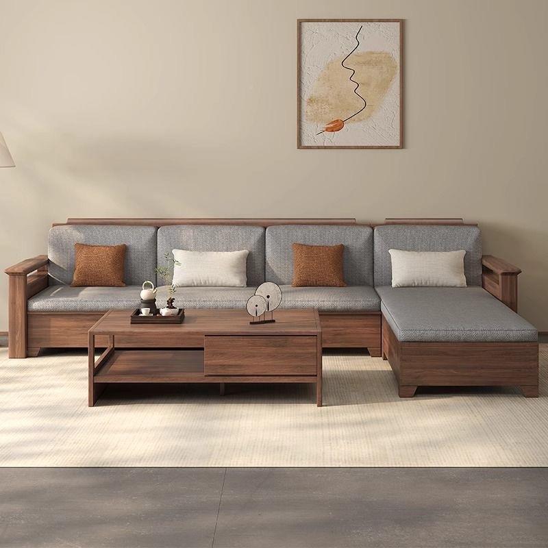 新中式黑型胡桃发木实木沙全实木沙客厅组6804#合大小户储物原木