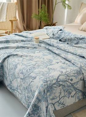 全纯棉纱布毛巾被提色织四花层纱双人sk77sFke毛巾毯单人夏季棉盖