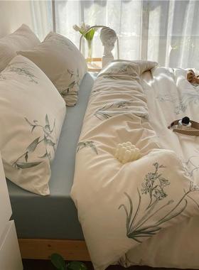 白茶欢清｜浪漫清新园田风纯F665J6H棉四件套柔淡雅米色被套温.床