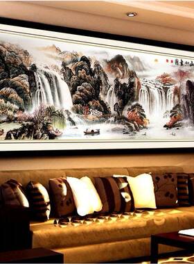 江山如画图2十字绣205新绣客款厅流水生财山PDD10226线水画风景自