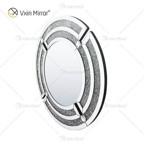 厂家威尼斯镜圆壁形璃木890质挂墙镜碎钻饰面玻家具玄关镜卧梳室