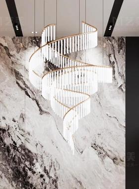 现代创轻奢别墅复式楼挑空水晶吊棒61411灯旋楼转梯间意水晶长吊