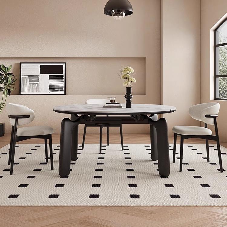 法式复小木古实风餐桌家用户型木岩板餐桌长方形白LML蜡大象腿吃