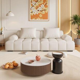 伦法式田园沙发户型奶油AAT风小斯泡芙沙发钢琴键劳直排懒人沙发