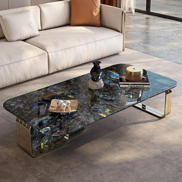 意式大理茶几高端意式轻奢晶微石不锈钢超石极简客DMU厅家用组石