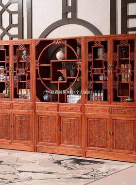 古实木组合书柜仿中式储花书架房物柜书家具多层置物架展QLI示柜