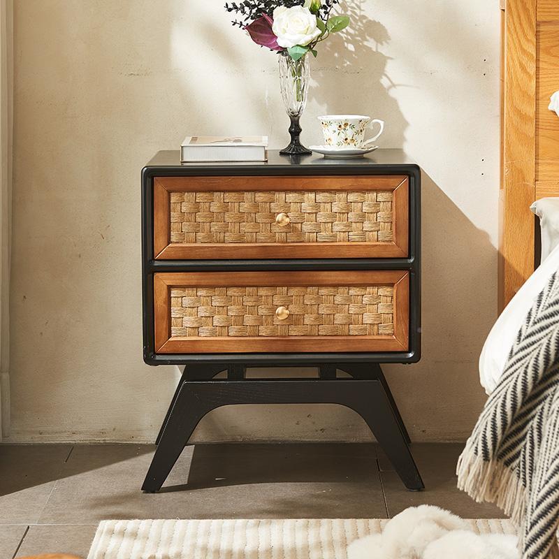 实木藤编床头卧现柜33代简约室收纳储物柜户型家用迷你小型小置