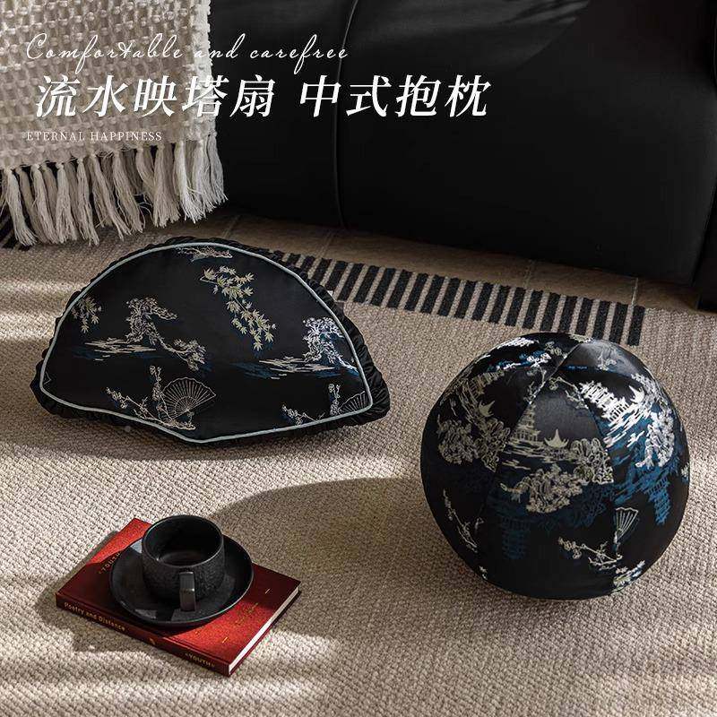 新中式圆背形F77TS7T7枕客厅沙发床头抱靠垫扇形椅松子腰枕复古黑,居家布艺,抱枕被,淘宝优惠券,粉丝福利购,淘宝优惠卷