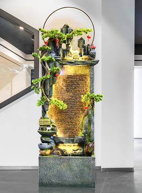 假山流喷泉鱼水缸客厅摆件大型落办公室LKO内台阳循环水景地观