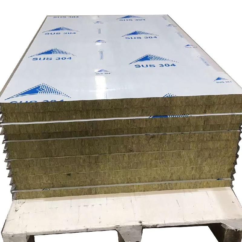 单面304不锈钢双面彩钢岩棉板夹芯板  双面不锈钢复合防火净化板