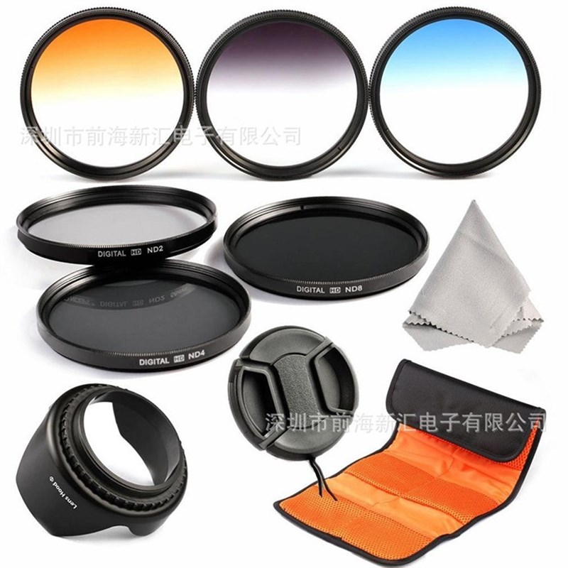 单反相机49-86mm kit滤镜套装 10in1 渐变蓝橙灰+ND2/4/8+花瓣罩