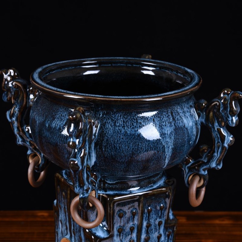 仿古新款玄关陶瓷花瓶礼品瓷创意钧瓷客厅博古架工艺品礼品摆件