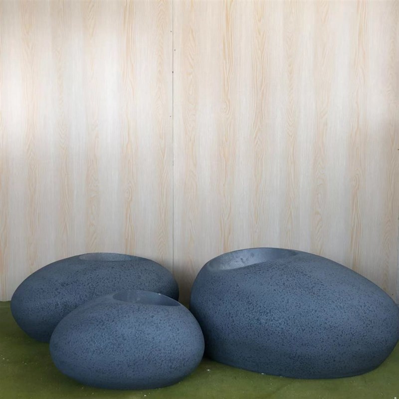 鹅卵石景观落地大花盆 玻璃钢户外砂岩花瓶组合套装