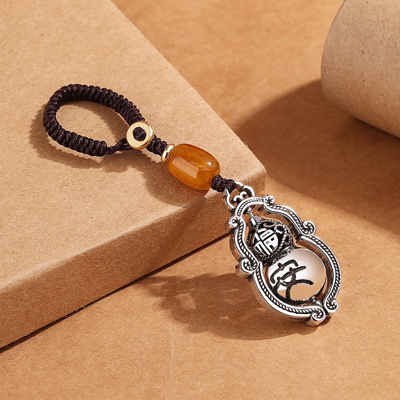 直播复古镀S990银葫芦钥匙扣男士葫芦可转动创意男女手机汽车挂件