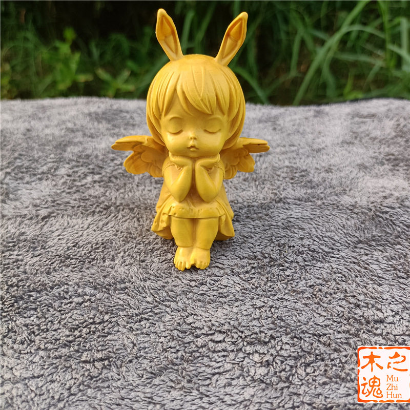 黄杨木雕刻家居车小摆件结婚欧式装饰品可爱丘比特天使手把件送礼