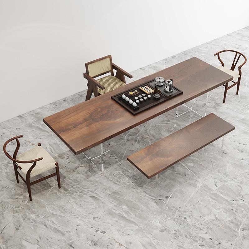 现代简约亚克力大板茶桌悬浮办公室复古茶台茶几实木功夫泡茶桌
