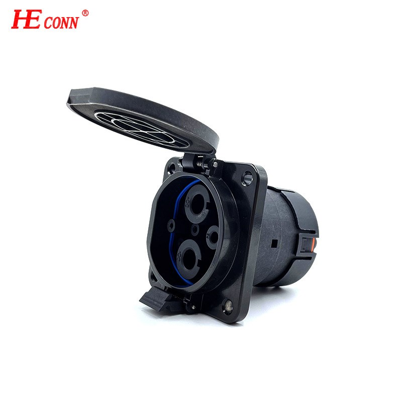 新能源电动汽车国标250A快充充电插座220v440V充电座3孔DC固定座