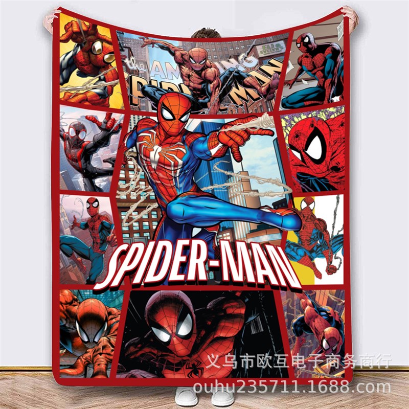 蜘蛛侠与超级英雄TEMU爆款印花法兰绒毯 多功能 四季适用蜘蛛侠毯