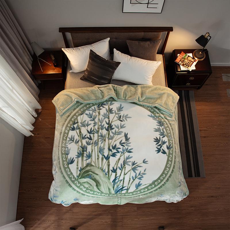 新中式毯8斤秋双冬加HC-09321厚保暖毛毯超柔层印花云厂家毛直毯