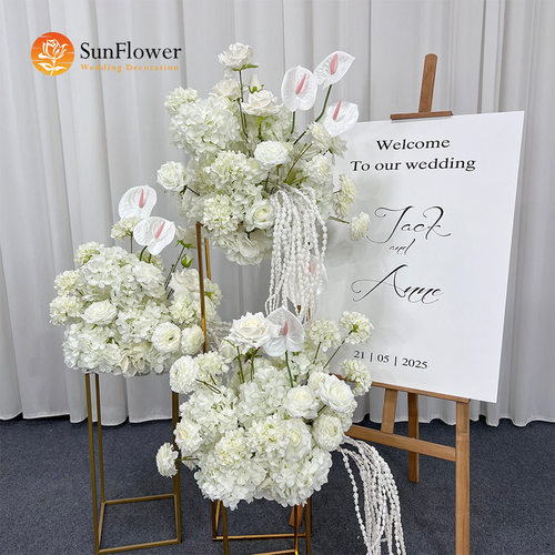 精品白花球玫瑰绣球流苏装饰家居装饰和婚礼庆典用优质丝绸花工厂