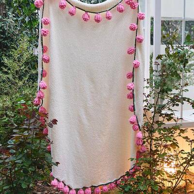 新花款成品玫瑰手花织束毯桑薇多功能朵盖毯毛毯送礼捧花2025516J