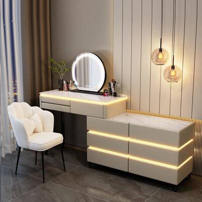 实木岩板梳妆台ANF奶油风实木斗代柜现简约全收纳台柜化妆一体化