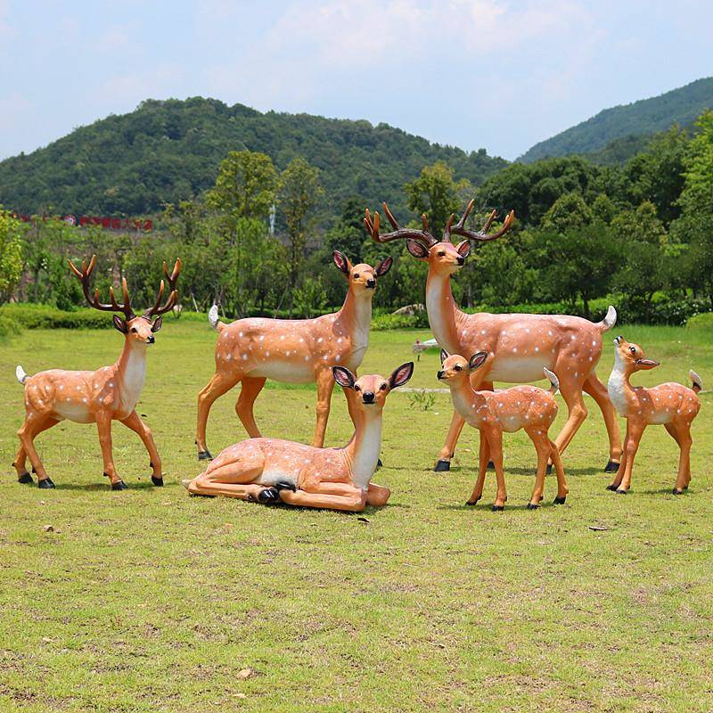 园林摆景AXD观仿动物模型梅花鹿雕公塑庭院园景真区草坪玻璃钢麋