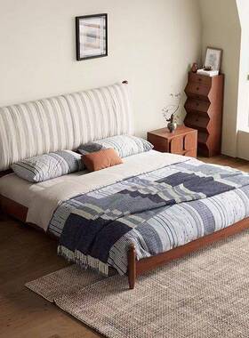 中古风实木主背人卧高端大气1米8双MLM床床靠垫软包软床