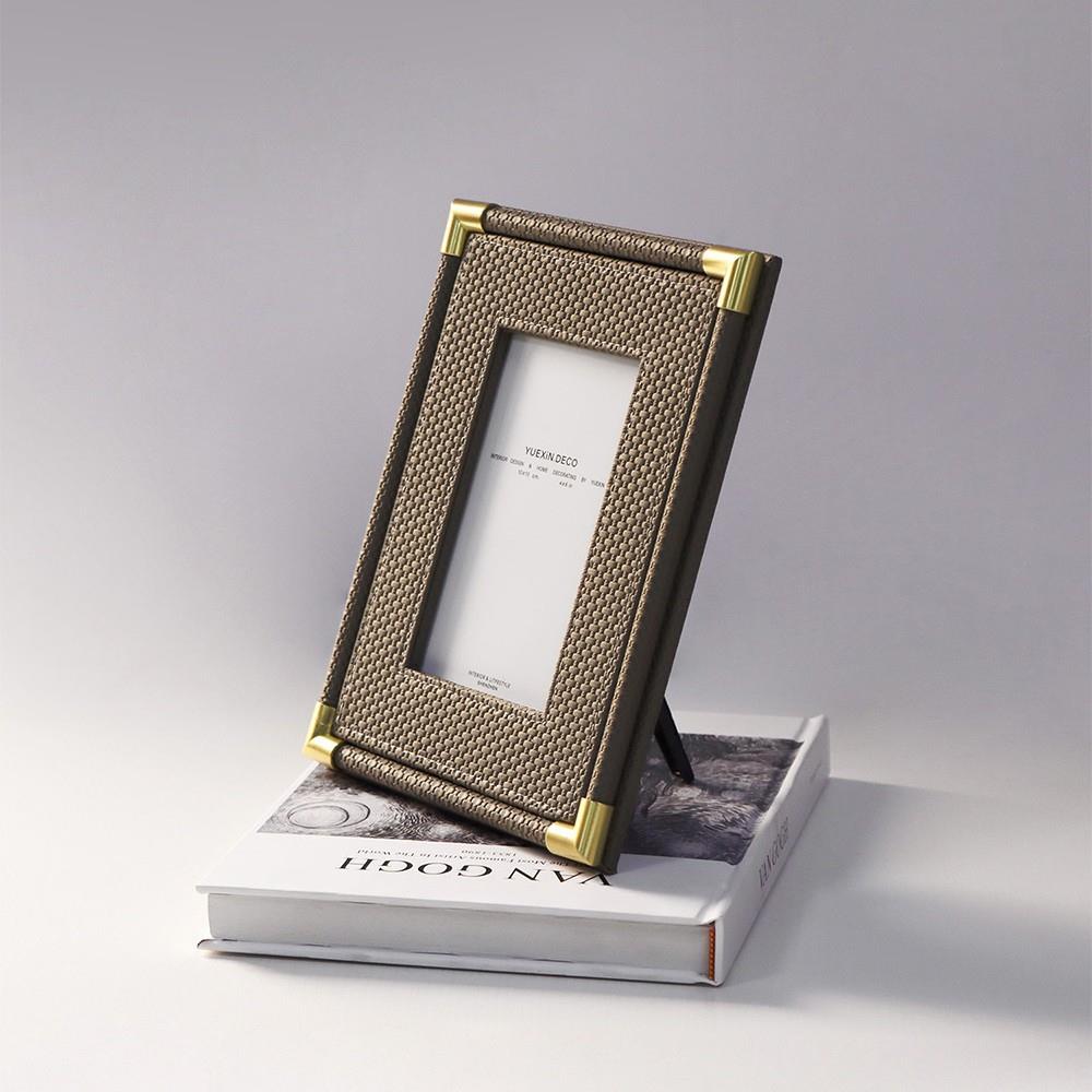 现轻相框奢织皮质相框编摆件样板房卧室床纹头代柜桌面家居饰品陈