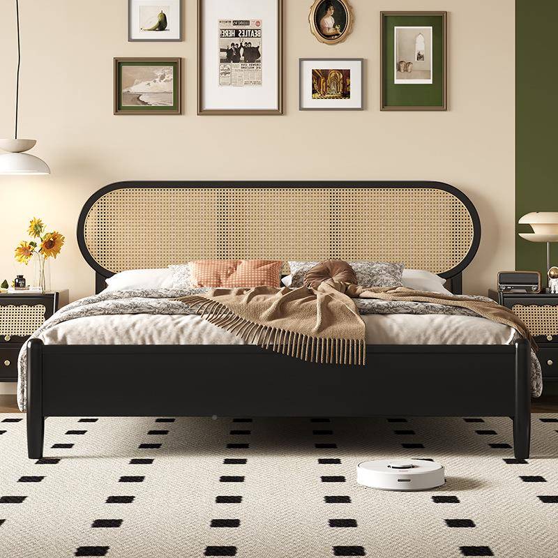 批法式藤婚编全实木床18米床储物双人黑C90#色小户型家.用1.5米主